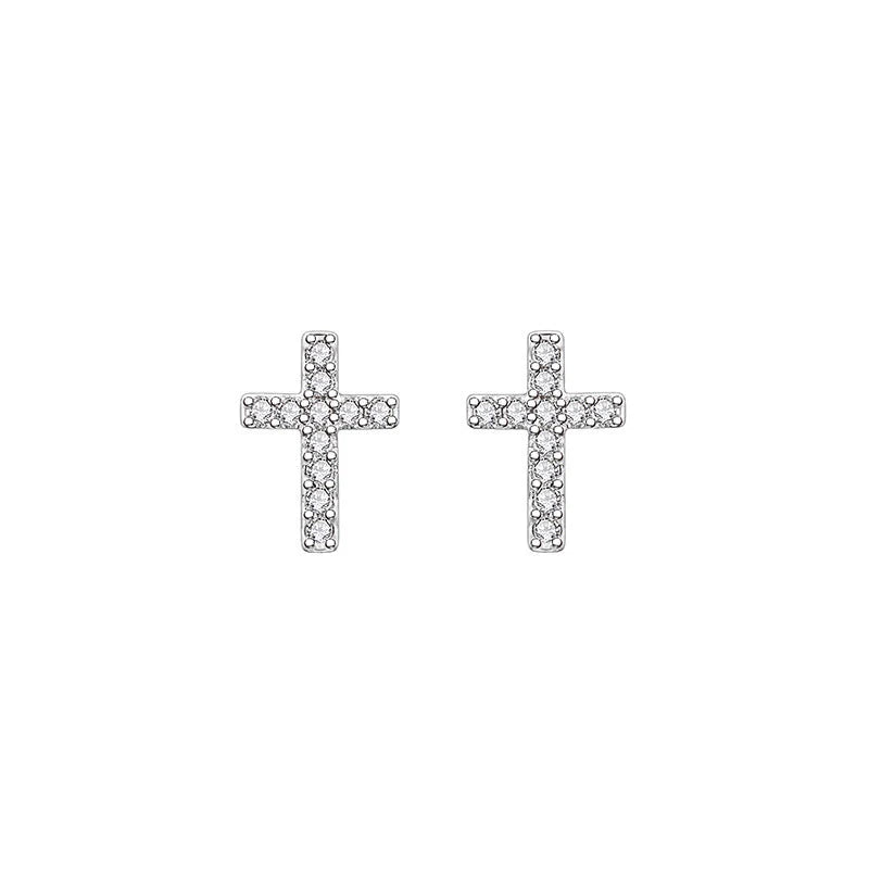 2024 stainless steel cross earrings with inlaid zircon for women