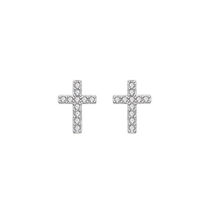 2024 stainless steel cross earrings with inlaid zircon for women