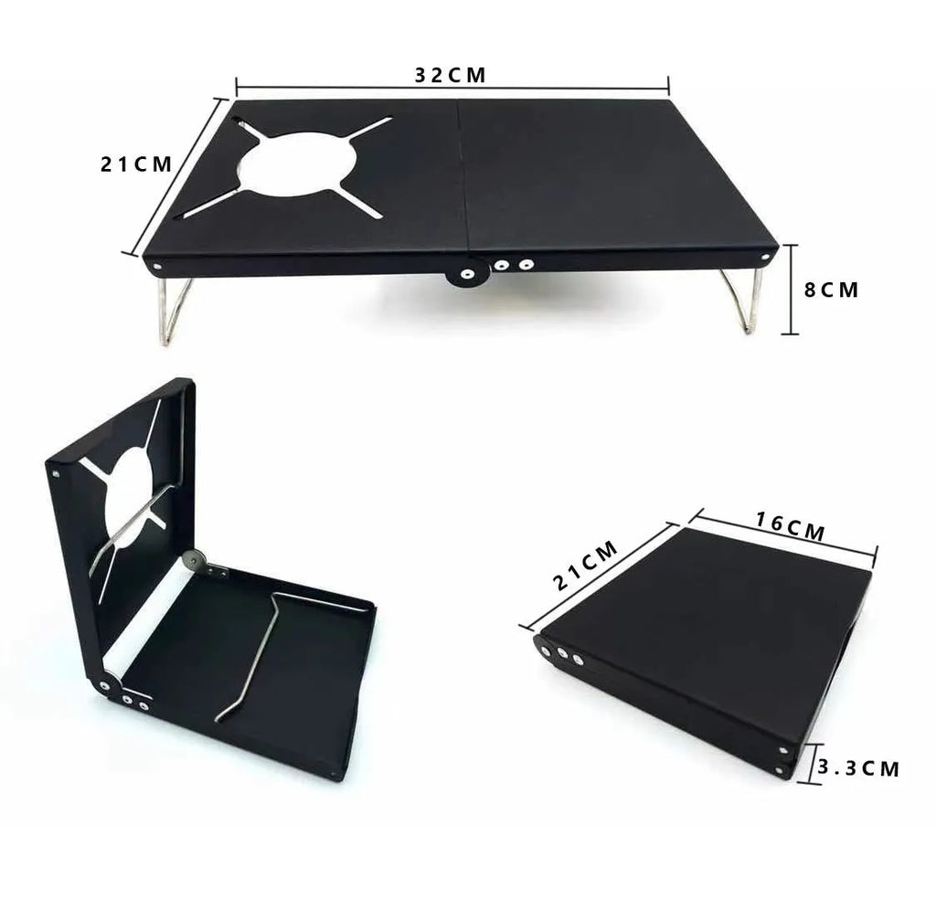 Folding aluminium alloy insulated camping stove holder expanded to 32x21cm, black colour