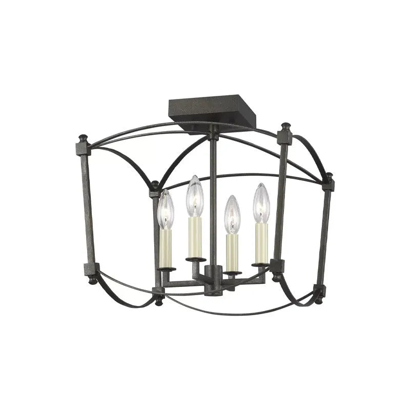 Simple Villa iron droplight ceiling lamp with four heads in black iron or gold foil colour