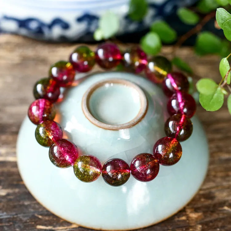 Watermelon crystal bracelet showing pastoral design details and available size options