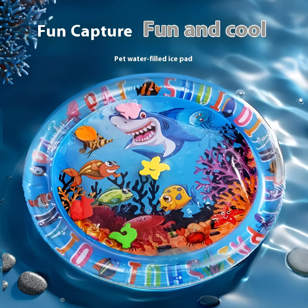 PVC inflatable water cooling mattress for cats in dolphin, shark or underwater world designs