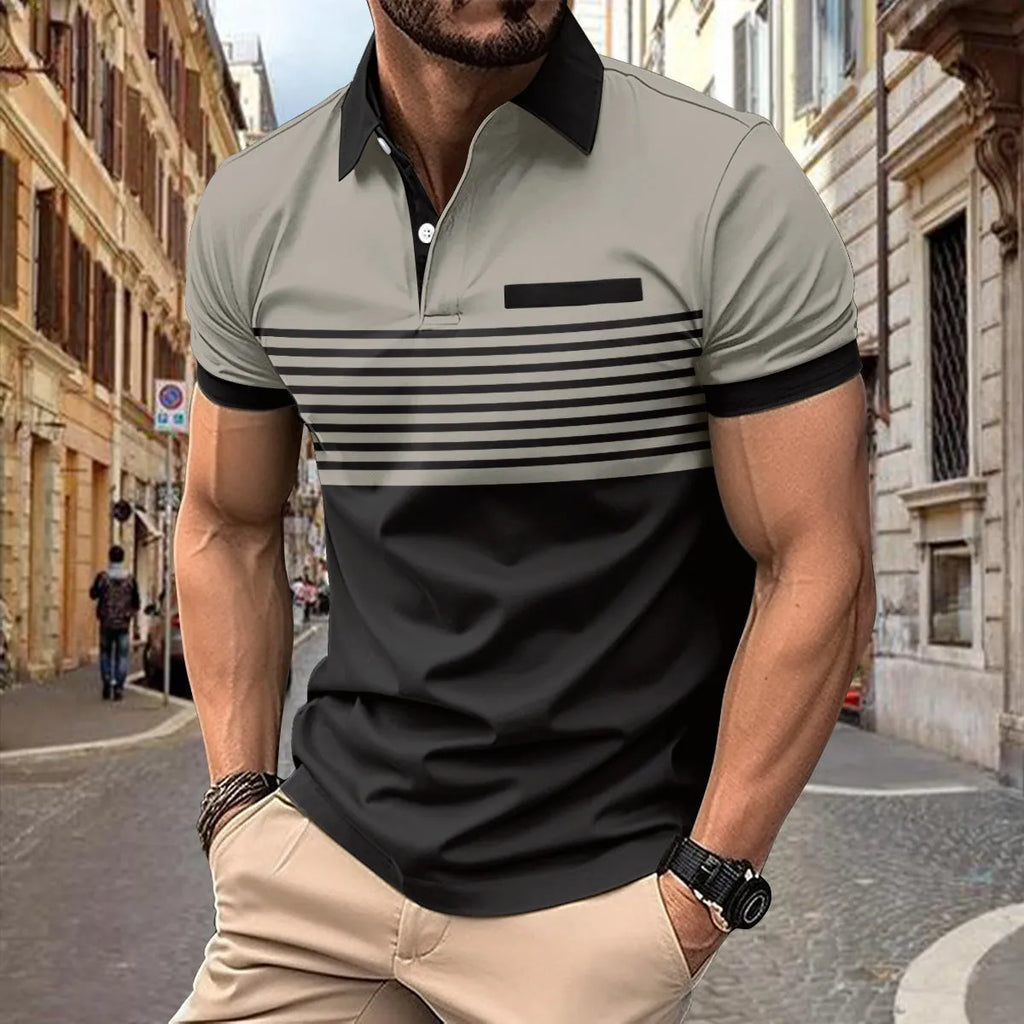Casual striped shirt with chest pocket for men, loose fit, available in multiple colours
