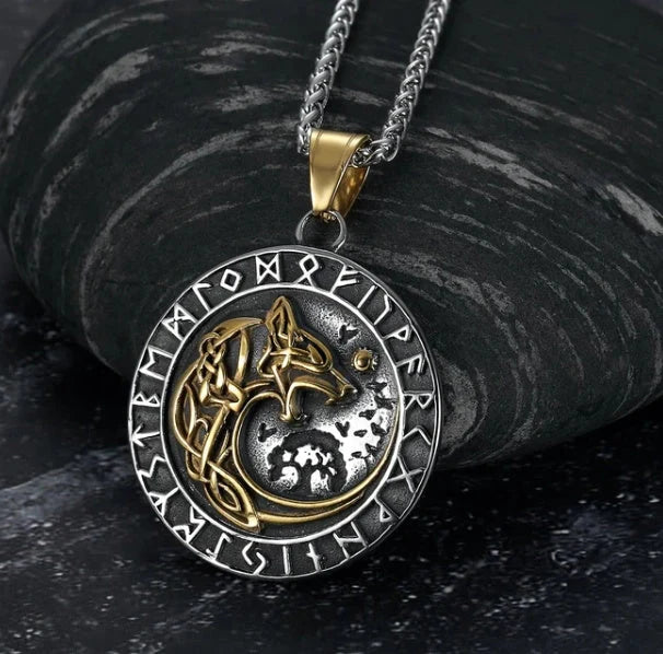 Vintage Nordic rune necklaces with Elder Futhark pendant in stainless steel and gold finishes
