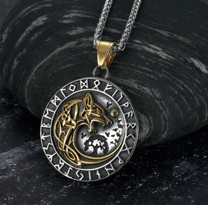 Vintage Nordic rune necklaces with Elder Futhark pendant in stainless steel and gold finishes