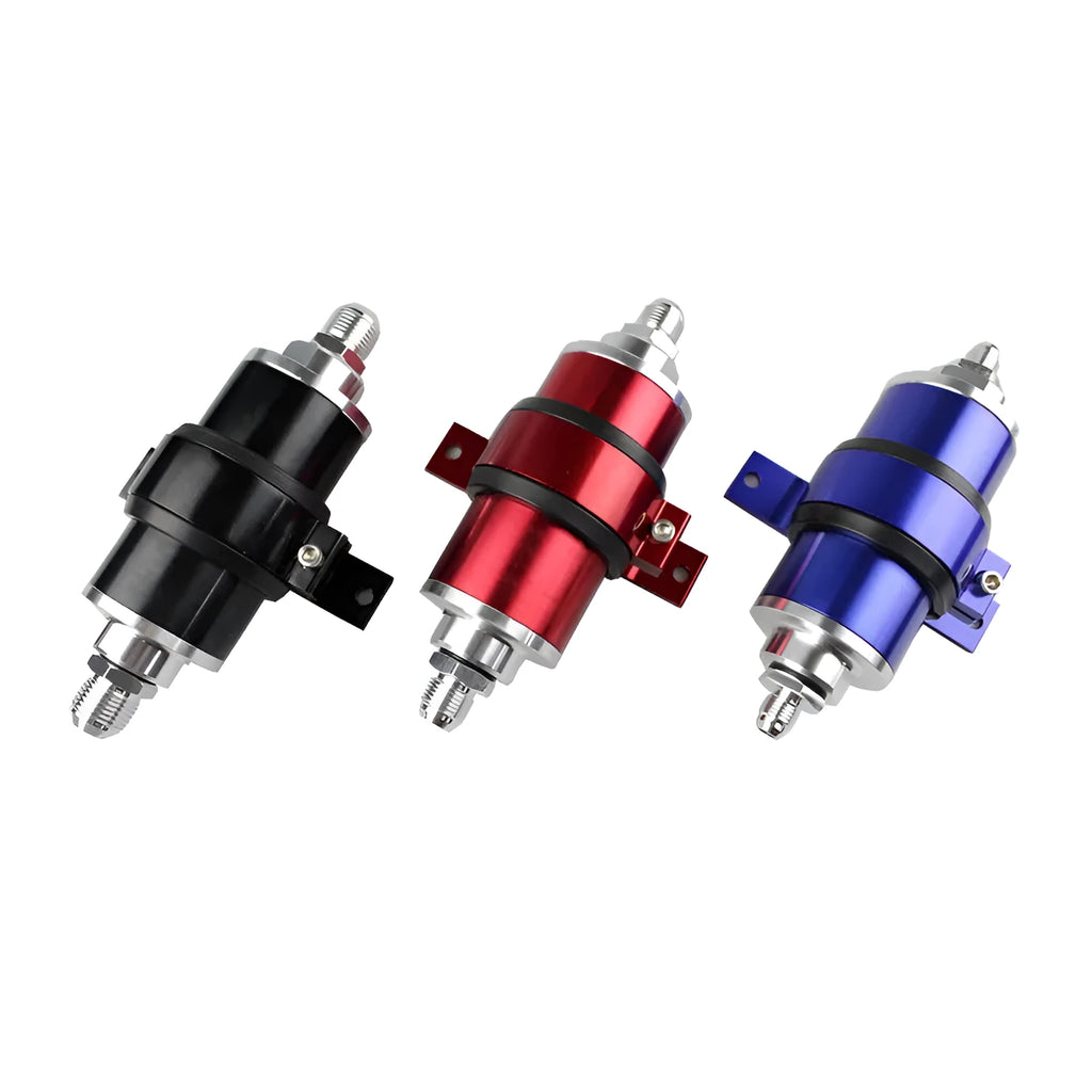 Aluminium petrol filter bracket in six colour options for high-flow magnetized fuel filters