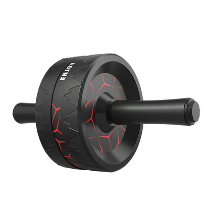 Abdominal exercise wheel with three-wheel design in flame red colour, showing textured handle and 18cm diameter