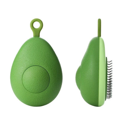 Avocado-shaped dual-functioning pet grooming brush with massage and deshedding capabilities for healthy, shiny coats