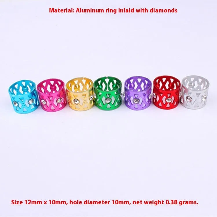 Aluminium wig decoration hair ring in metallic colours with hollow jeweled construction