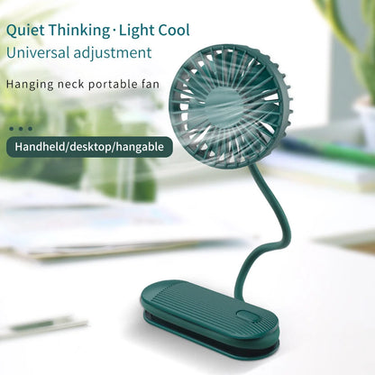 Rechargeable handheld fan with adjustable neck strap and silent operation