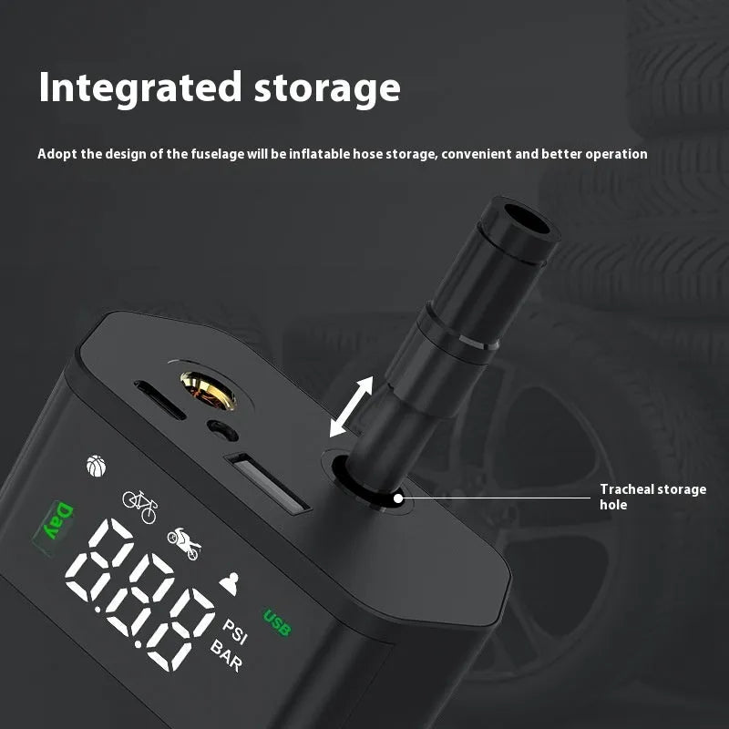 Portable wireless digital air pump with LED light for car tyre inflation