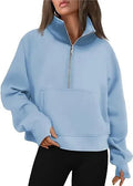 Women's loose lapel fleece-lined sweater in a solid colour with long raglan sleeves.