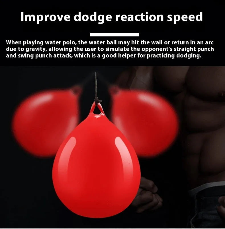 Red PVC water filled boxing reaction ball target with hook rope for hanging during training