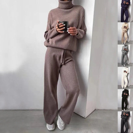 Women's casual turtleneck sweater and drawstring pants set in various colours