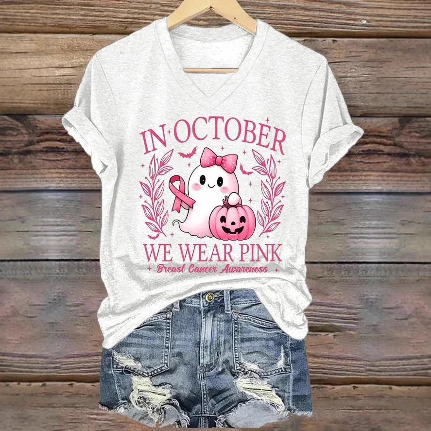 Women's printed V-neck short sleeve top in street hipster style with multiple colour options