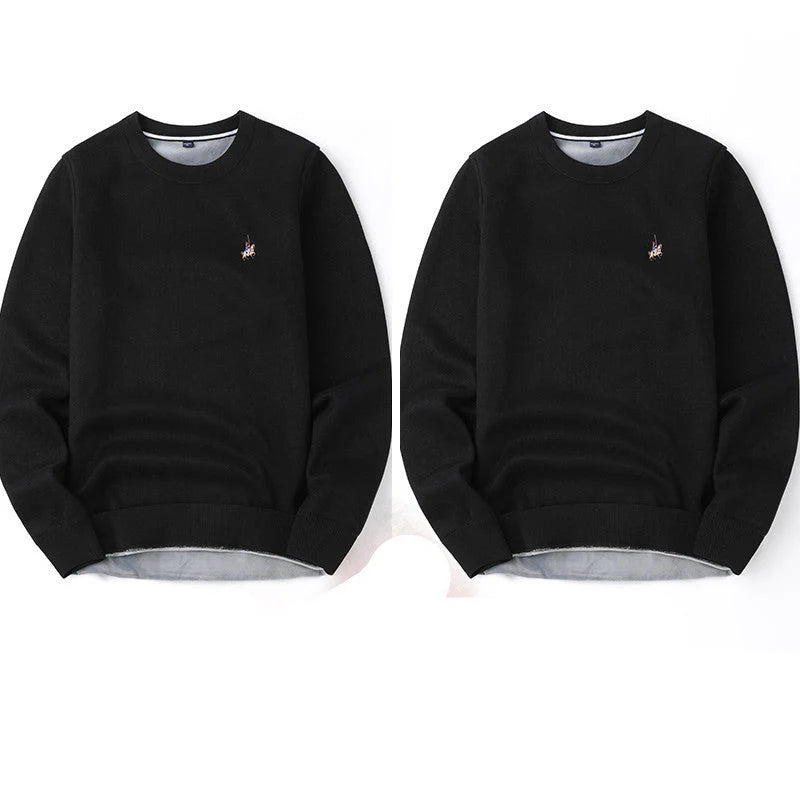 Men's navy blue plus velvet thickening sweater for autumn and winter