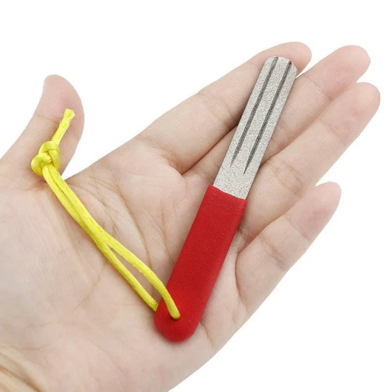 Diamond fishing hook file grinding stone portable tool in red, black, black green, black blue