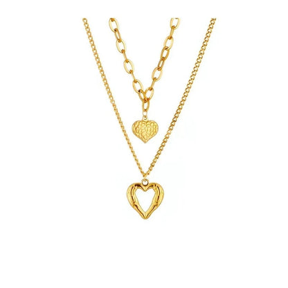 Titanium steel angel wings love necklace with unique heart design and gold inlaid finish