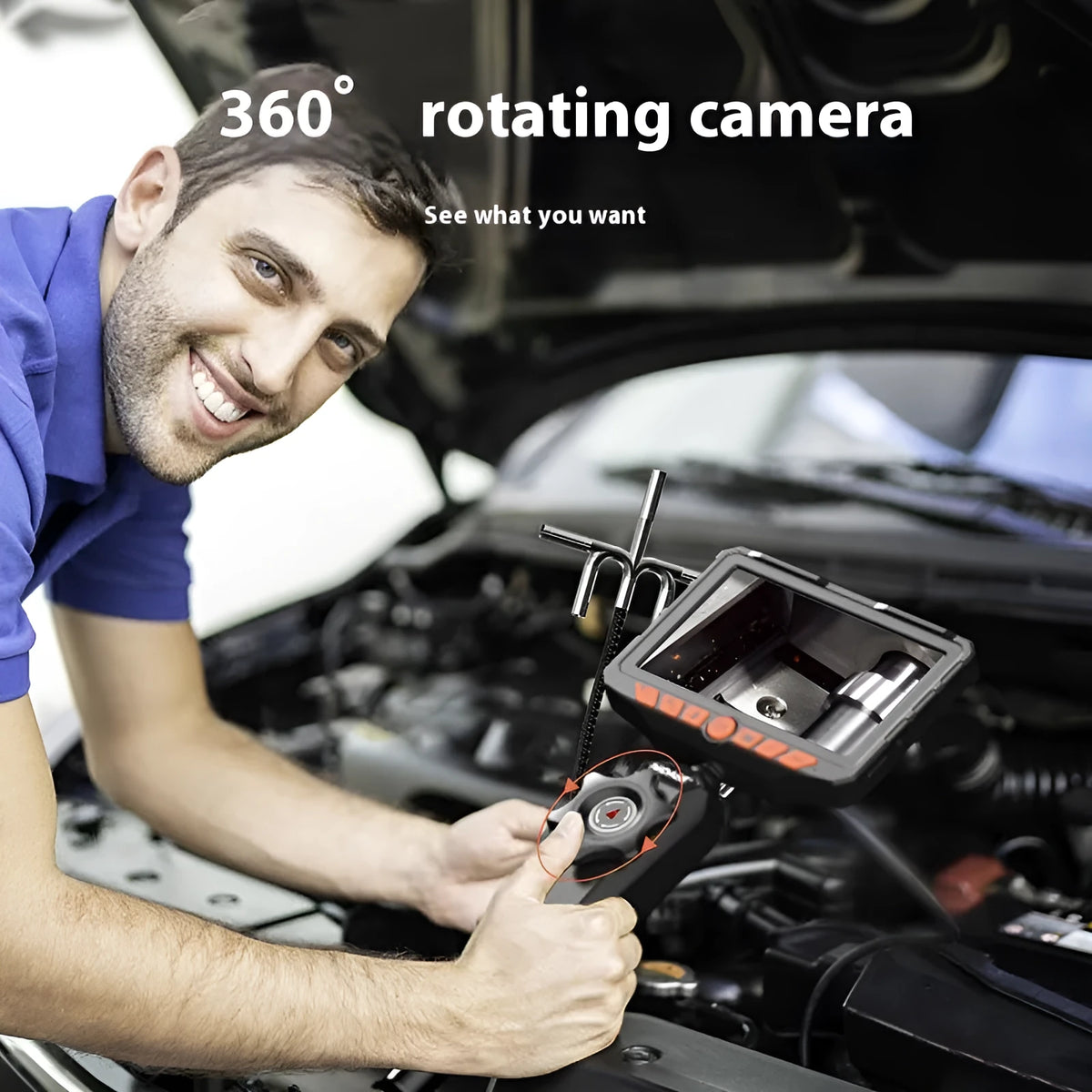 Industrial pipeline inspection camera with 6mm probe and 7-inch display for micro hole detection