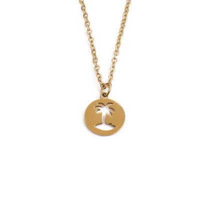 Handcrafted titanium steel hollow coconut tree pendant necklace for men in gold and grey