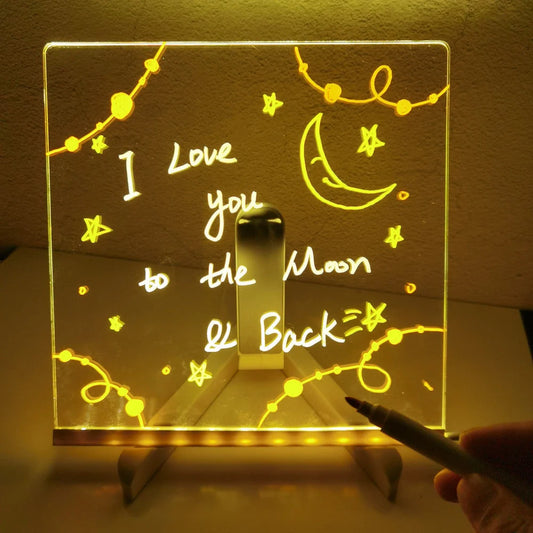 Acrylic DIY Note Board LED Night Light with USB power and colourful pens