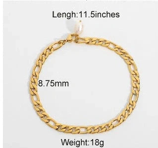 18K gold plated stainless steel anklet with 29.5cm chain and 8.75mm width