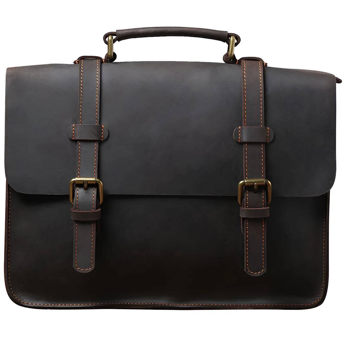 Coffee colour first layer cowhide leather backpack briefcase with double straps and zipper closure