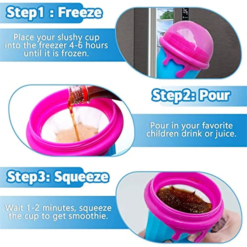 Blue silicone slushy maker cup with 500ml capacity for homemade smoothies