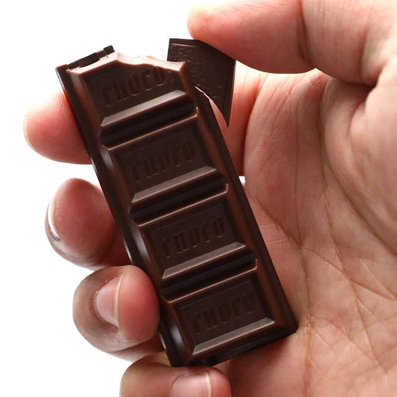 Chocolate-shaped torch lighter for cigarettes and cigars, butane refillable, compact design