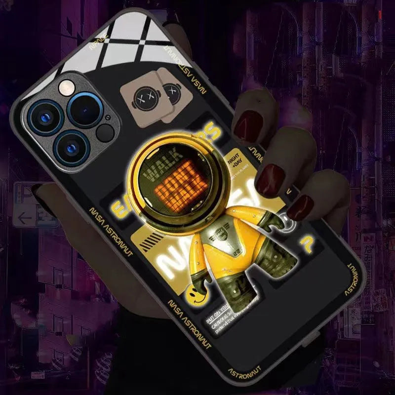 Astronaut luminous tempered glass phone case for Samsung in blue colour