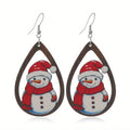 Wooden Christmas earrings with printed geometric tree and snowman designs