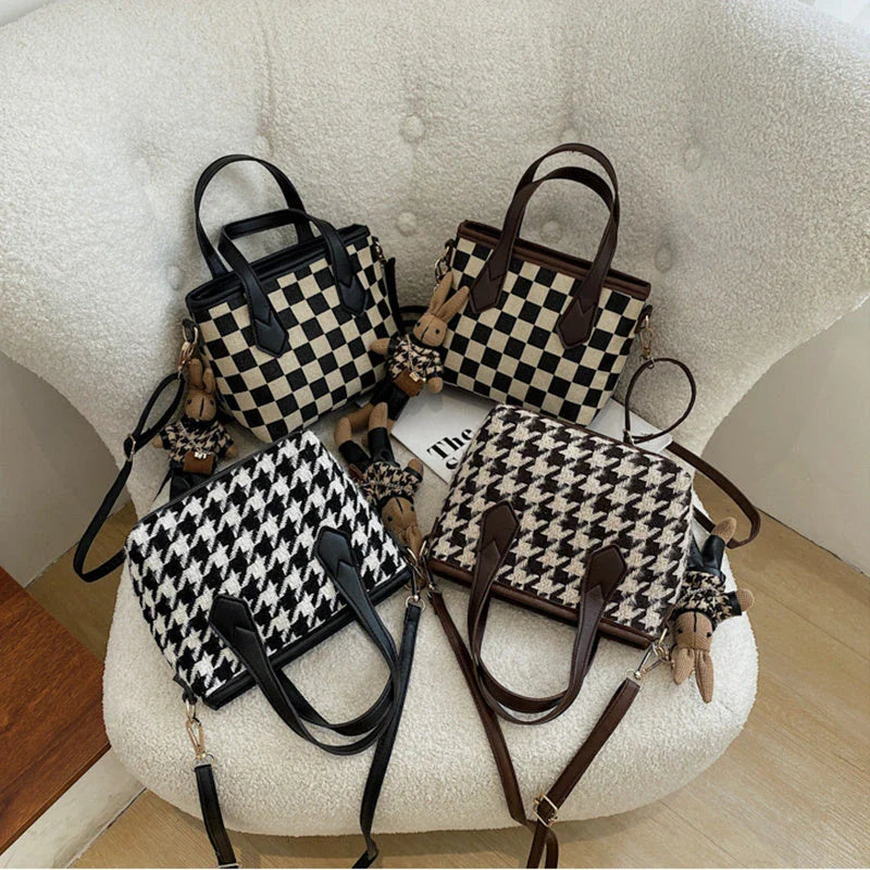 Stylish houndstooth messenger bags with adjustable straps, ample interior space, and a range of color options