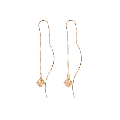Gold Bronze Cutout Zircon Tassel Earrings with European design and sparkling accents