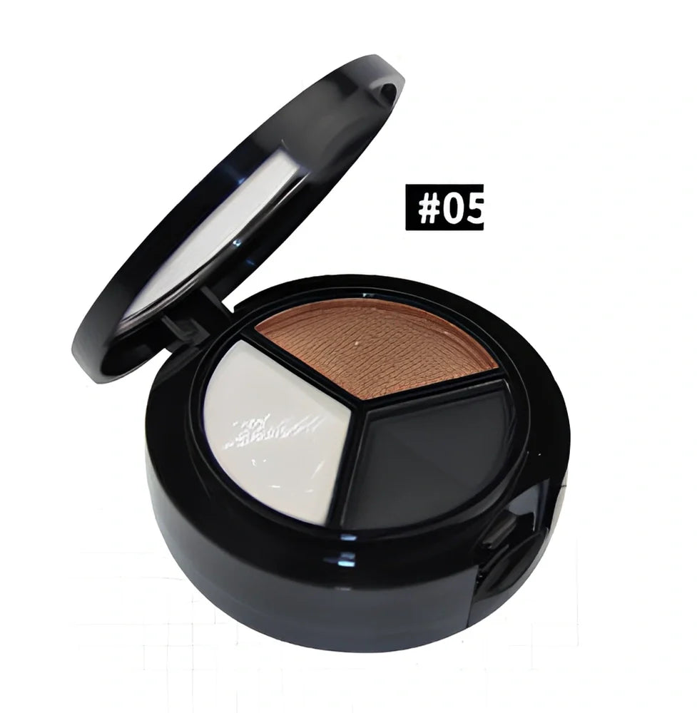 Three-colour eyeshadow palette 5cm diameter with mirror and brush, 0.022kg weight in OPP bag