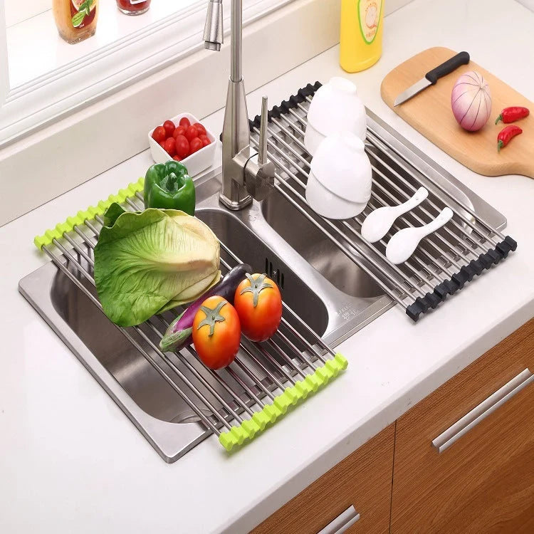 Stainless steel folding kitchen sink rack in various colours and sizes