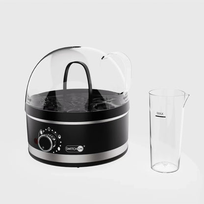 Mini multifunctional household plug-in steam boiler with stainless steel heating plates and adjustable egg hardness settings