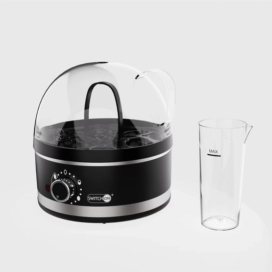 Mini multifunctional household plug-in steam boiler with stainless steel heating plates and adjustable egg hardness settings