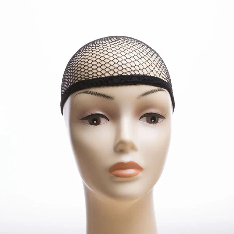 Wig hair net with geometry plaid pattern and two-head pass design in cloth material