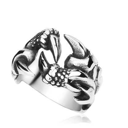 Men's open dragon claw ring in titanium steel, punk style jewellery