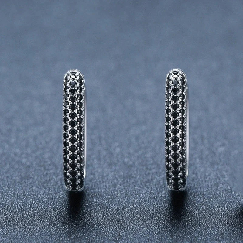 French-style black zircon earrings with U-shaped copper design