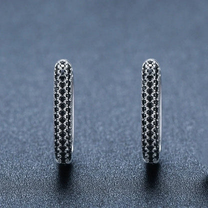 French-style black zircon earrings with U-shaped copper design