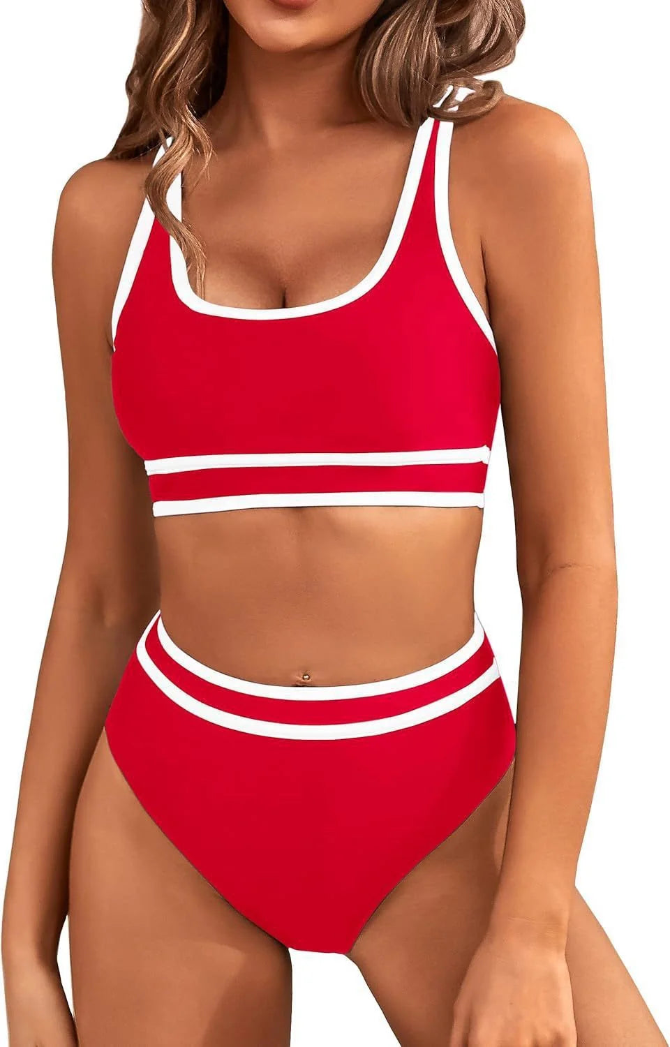 Women's tight-fitting solid colour bikini swimsuit with 15% spandex lining, available in multiple vibrant colours
