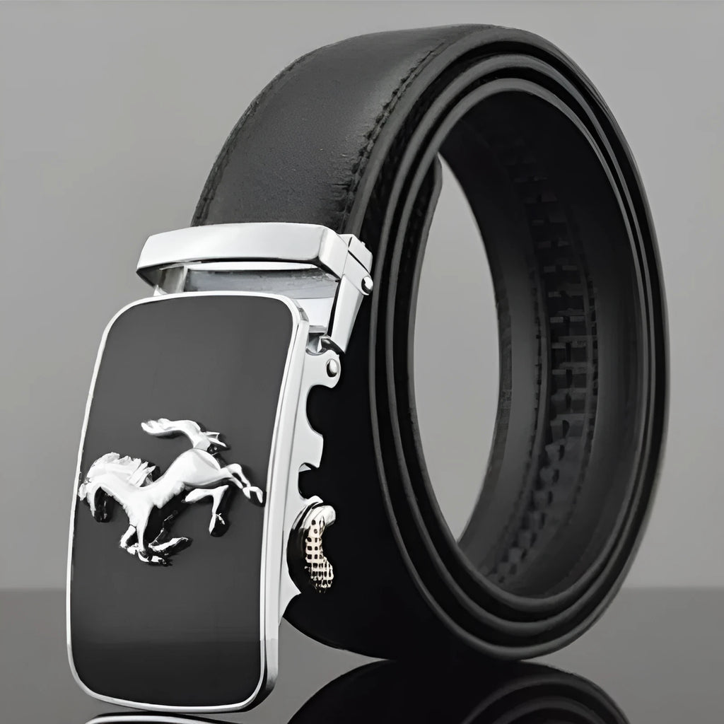 Men's automatic buckle leather belt in first layer cowhide with 3.5cm width