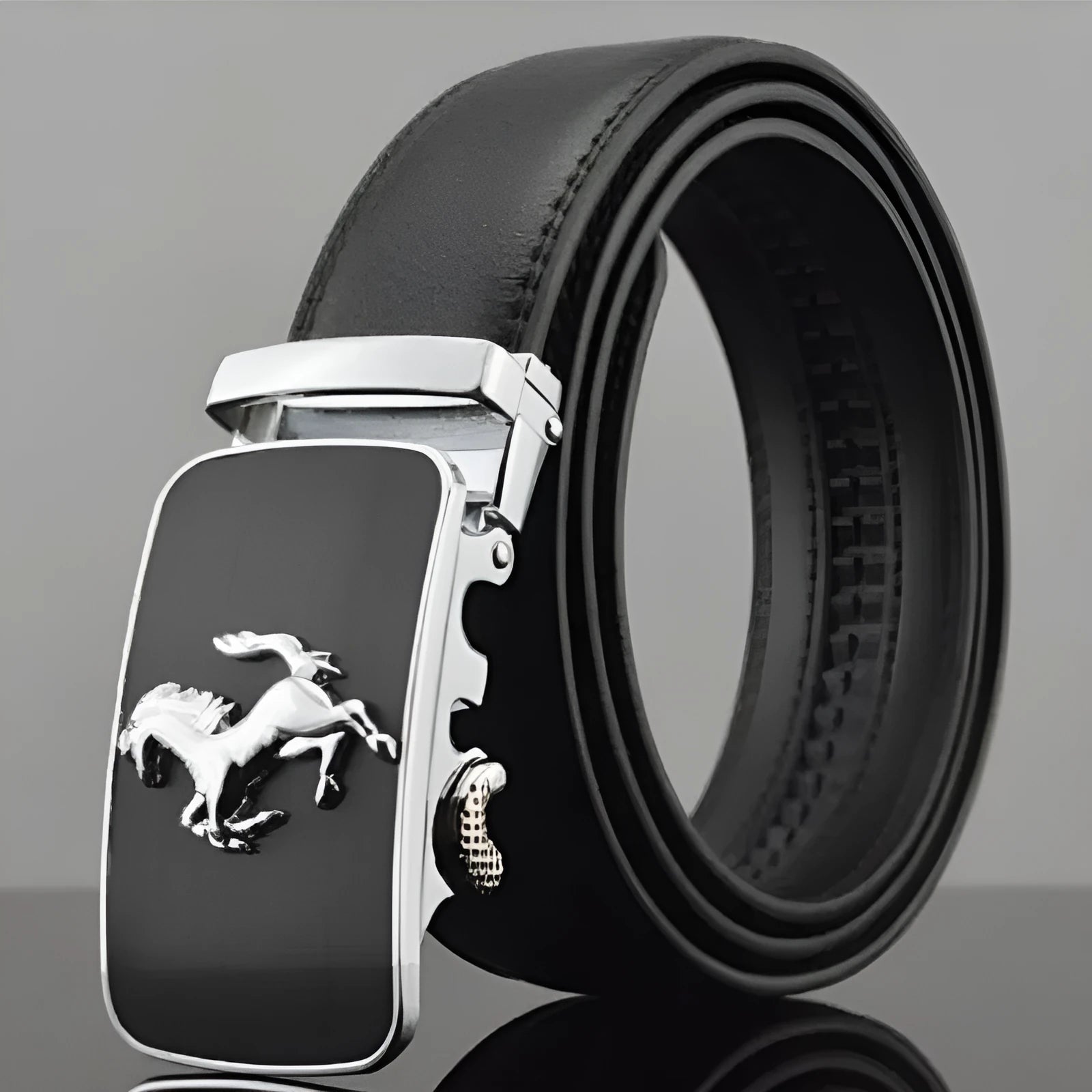 Men's automatic buckle leather belt in first layer cowhide with 3.5cm width