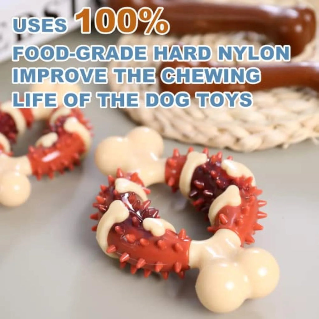 Natural rubber bone-shaped dog chew toy for dental health and anxiety relief in two sizes