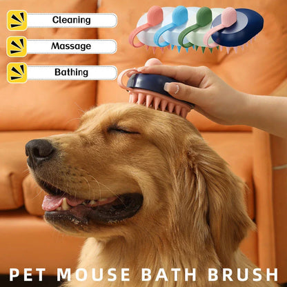 Premium silicone pet grooming brush with flexible bristles for gentle massage and effective hair removal