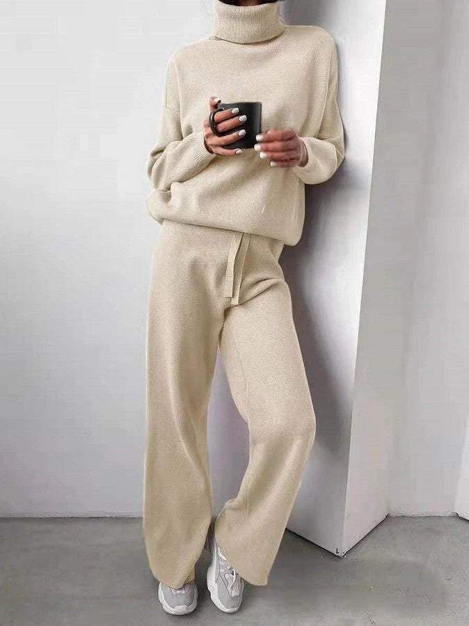Women's casual turtleneck sweater and drawstring pants set in various colours