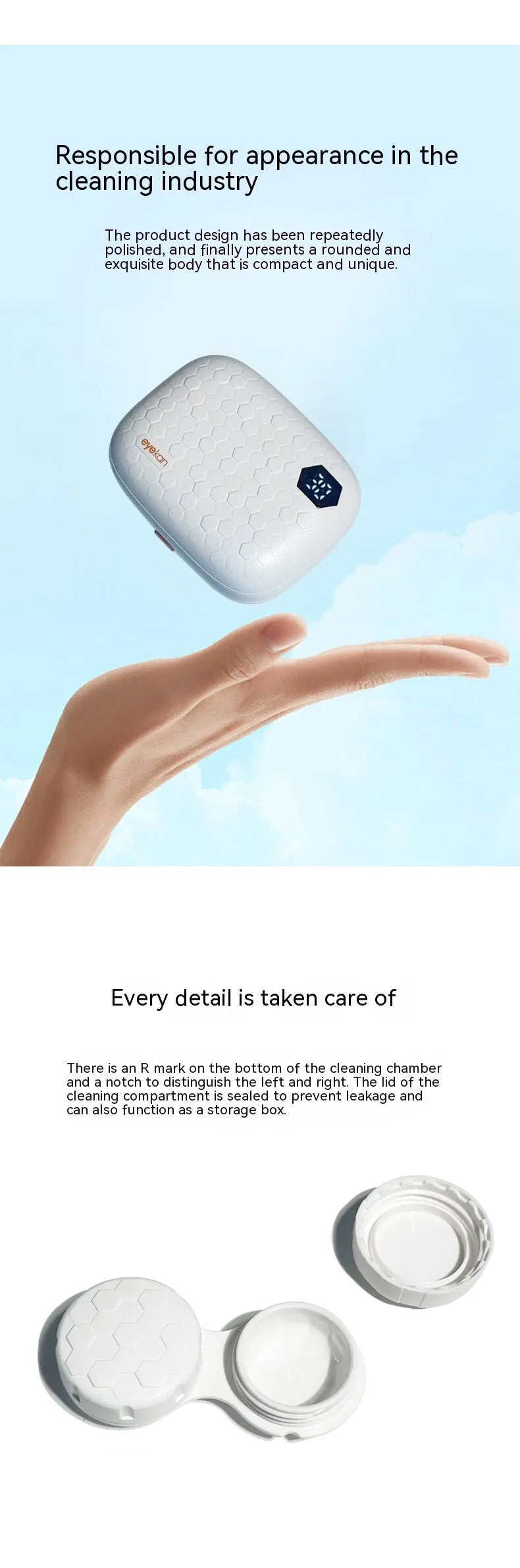 Automatic ultrasonic flushing instrument for invisible glasses in pearl white, blue, and pink colours