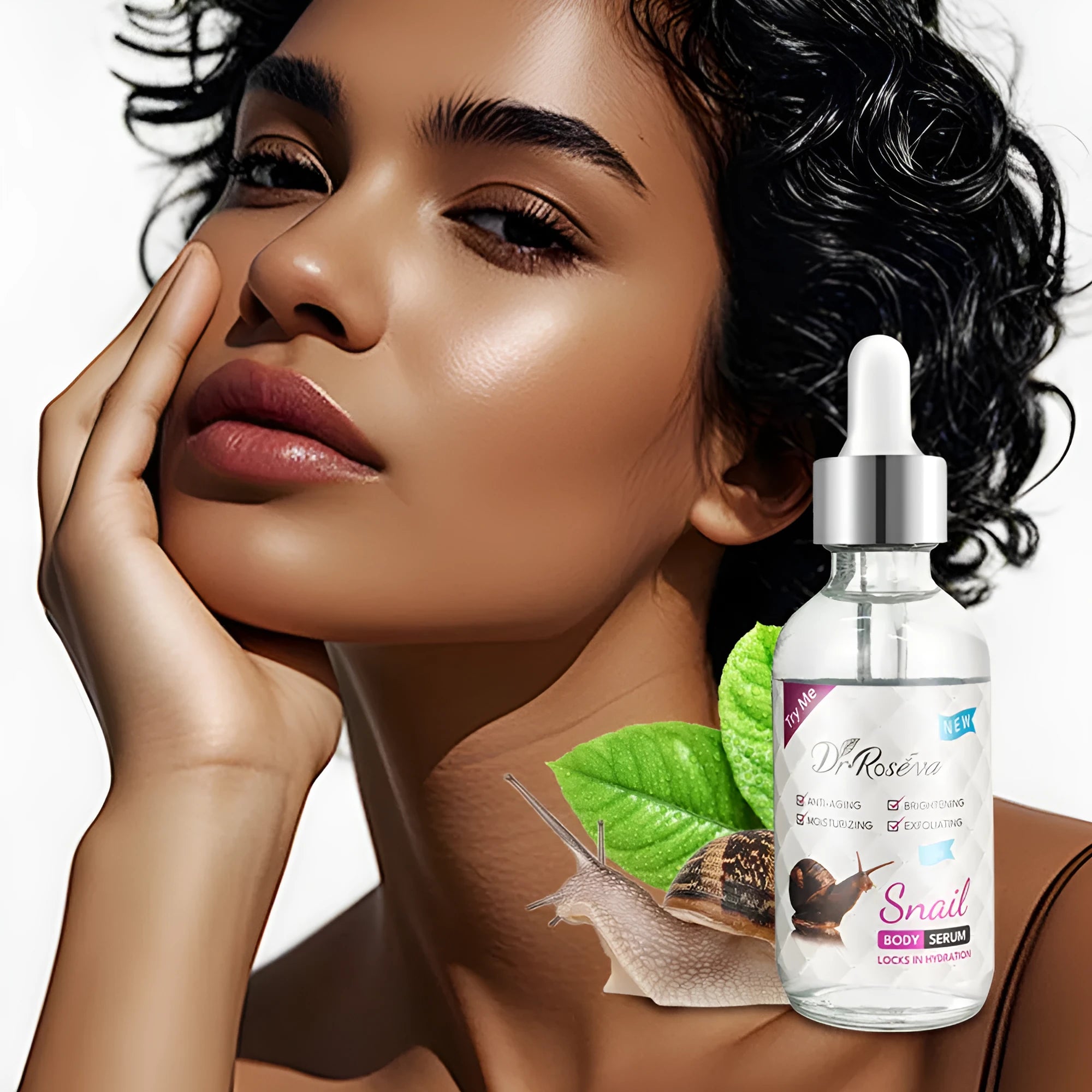 DR.ROSEVA snail facial set with cleanser, face cream, and serum on a white background