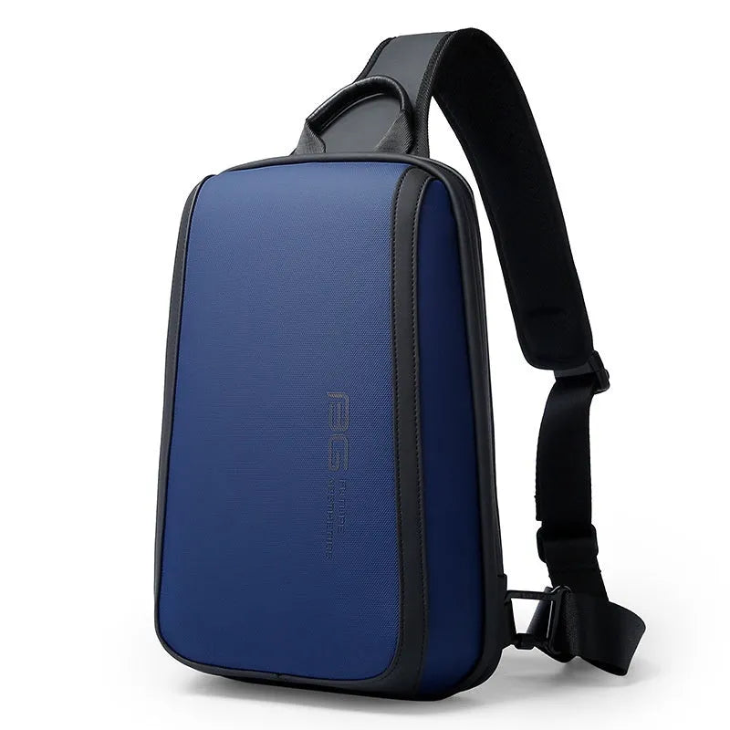 Blue men's Oxford cloth messenger chest bag with double shoulder straps